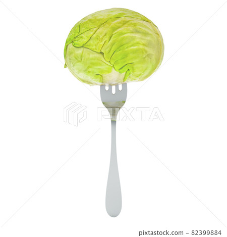 Fresh headed cabbage on fork, 3D rendering 82399884