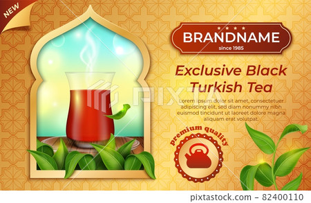 Realistic Detailed 3d Exclusive Black Turkish Tea with Bardak Ads Template Banner Concept Poster Card. Vector illustration Realistic Detailed 3d Exclusive Black Turkish Tea with Bardak Ads Template Banner Concept Poster Card. Vector illustration 82400110