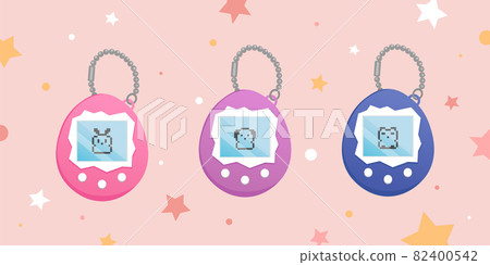 Tamagotchi toy illustration set. Vintage digital pocket pet game icon. Japanese classic Tamagotchi with screen display, chain and buttons. Nostalgia stuff - Tamagotchi Rabbit cat and dog. Vector. Tamagotchi toy illustration set. Vintage digital pocket pet game icon. Japanese classic Tamagotchi with screen display, chain and buttons. Nostalgia stuff - Tamagotchi Rabbit cat and dog. Vector. 82400542