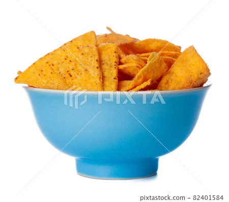 Nachos chips close up on white background 82401584