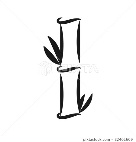 Bamboo icon. Vector logo. Black outline stroke, sketch style design. Chinese traditional symbol. White backgrounnd 82401609