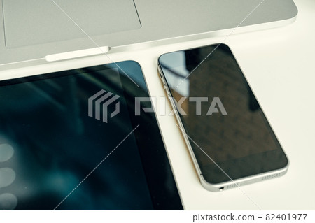 Close up shot of digital devices on office table Close up shot of digital devices on office table 82401977