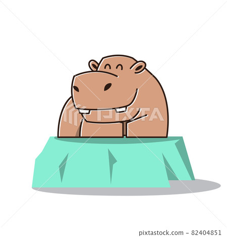 Cute Happy Big Hippo Hippopotamus Sitting Smiling Mascot Character Cartoon 82404851