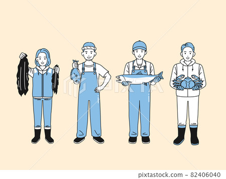 Fisherman fishery men and women landed fish crab kelp harvest whole body illustration material Fisherman fishery men and women landed fish crab kelp harvest whole body illustration material 82406040