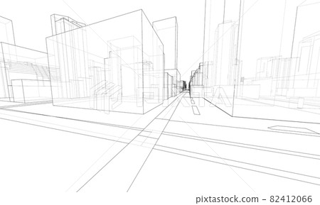 Vector 3d urban landscape. Buildings and roads - Stock Illustration ...