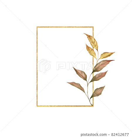 Watercolor autumn leaves and gold frame.... - Stock Illustration ...