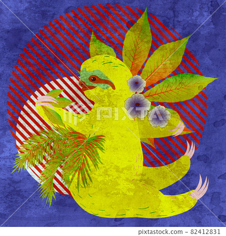 Yoga sloth with tropic plants grunge Yoga sloth with tropic plants grunge 82412831