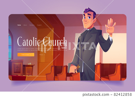 Catholic church banner with pastor in cathedral - Stock Illustration ...