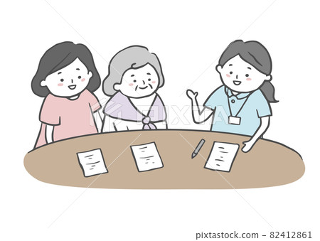 Senior women and their families talking to care managers Senior women and their families talking to care managers 82412861