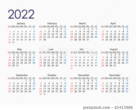 2022 year, calendar. Vector illustration. Weeks start on Sunday. 2022 year, calendar. Vector illustration. Weeks start on Sunday. 82413906