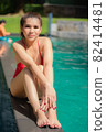 Portrait of Asian women wear swimsuits Background   swimming pool 82414481