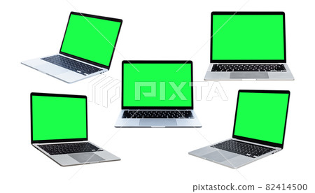 Collection of Laptop with blank green screen isolated on white background 82414500