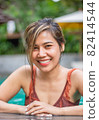 Portrait of Asian women wear swimsuits Background swimming pool 82414544