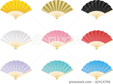 Illustration material: A traditional Japanese item fan to carry when wearing a Japanese dance or kimono. The handle is beige. Illustration material: A traditional Japanese item fan to carry when wearing a Japanese dance or kimono. The handle is beige. 82414798