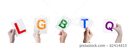 Hands holding paper with alphabet word LGBTQ, Isolated on white background. 82414815