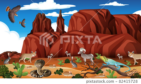 Desert forest landscape at daytime scene with willd animals 82415728