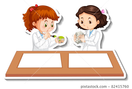 Scientist girls cartoon characters with science experiment object Scientist girls cartoon characters with science experiment object 82415760