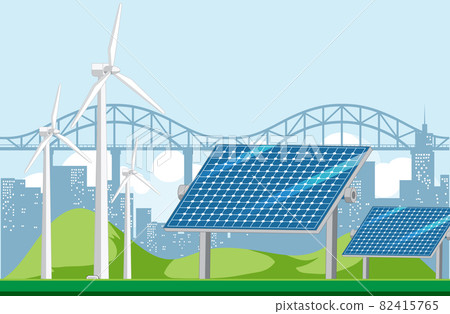 Green energy generated by wind turbine and solar panel Green energy generated by wind turbine and solar panel 82415765