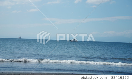 Scenery of the beach where you can see the ship in the distance 82416333