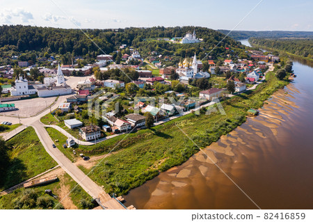 Aerial view of cathedral of Annunciation and Klyazma river. Gorokhovets. Russia 82416859