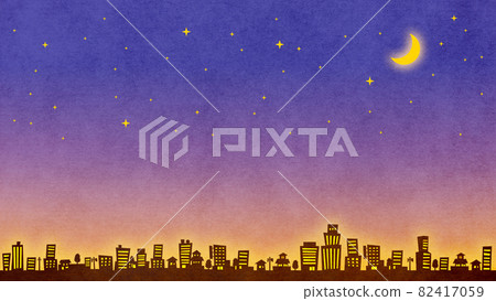 Illustration: Townscape silhouette evening 82417059