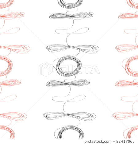 Curls hand drawn seamless pattern. Irregular swirls and scrolls, curved one line doodle drawing. Ink pen freehand shapes line art. Monocolor vector texture. Creative wrapping paper, wallpaper design 82417063
