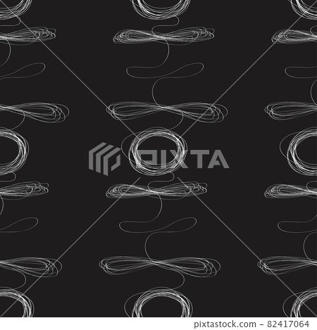 Curls hand drawn seamless pattern. Irregular swirls and scrolls, curved one line doodle drawing. Ink pen freehand shapes line art. Monocolor vector texture. Creative wrapping paper, wallpaper design 82417064