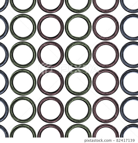 Rings, round shapes made of lines. Seamless minimalistic pattern of linear circles and rings. Vector 82417139