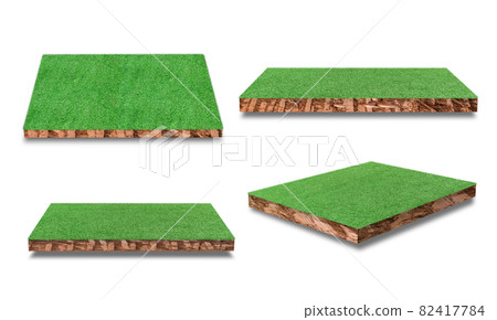 Collection of Soil cubic cross section with green grass field isolated on white 82417784