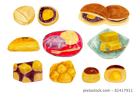 Watercolor illustration of autumn Japanese sweets 82417911