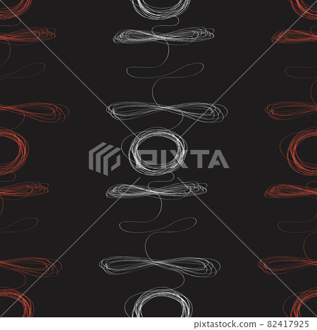 Curls hand drawn seamless pattern. Irregular swirls and scrolls, curved one line doodle drawing. Ink pen freehand shapes line art. Monocolor vector texture. Creative wrapping paper, wallpaper design 82417925