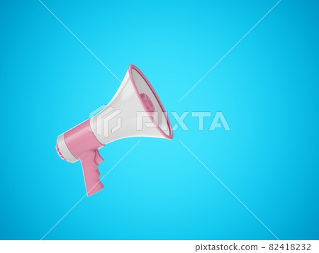 3D Rendering White and Pink Megaphone isolated on blue background 82418232