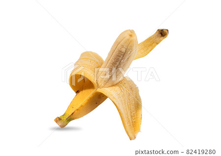 Peeled banana isolated on white background. 82419280