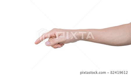 Man hand pointing at something Isolated on white background 82419612