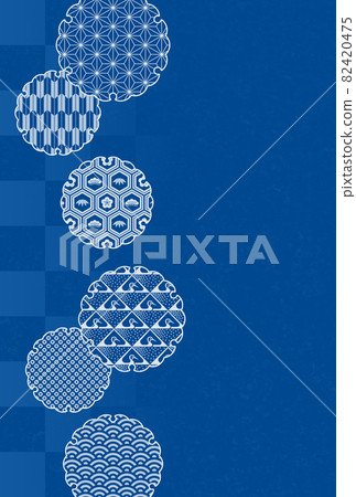 Japanese pattern snow ring and checkered background design Vertical postcard template 82420475
