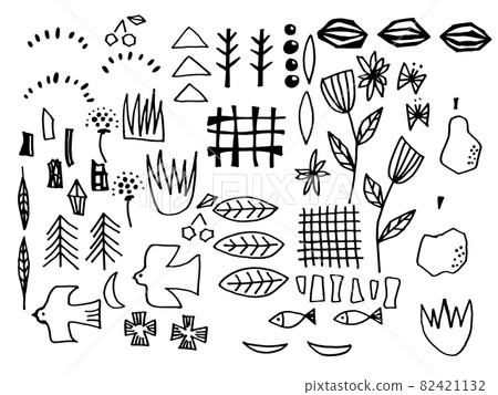 Scandinavian cute plant and bird handwritten rough set 82421132