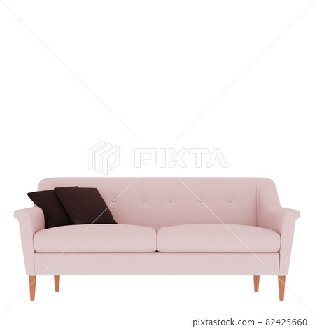 White sofa with two colored pillows front view on an isolated background. 3d rendering White sofa with two colored pillows front view on an isolated background. 3d rendering 82425660