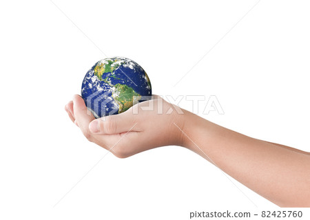 Environment day concept, Globe in hand isolated on white Environment day concept, Globe in hand isolated on white 82425760
