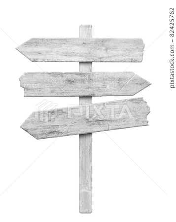 White wood arrow signpost isolated on white background. White wood arrow signpost isolated on white background. 82425762