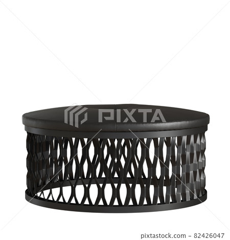 Round black leather pouf on a metal base on a white background. 3d rendering Round black leather pouf on a metal base on a white background. 3d rendering 82426047