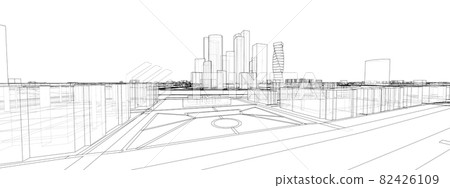 Vector 3d urban landscape. Buildings and roads - Stock Illustration ...