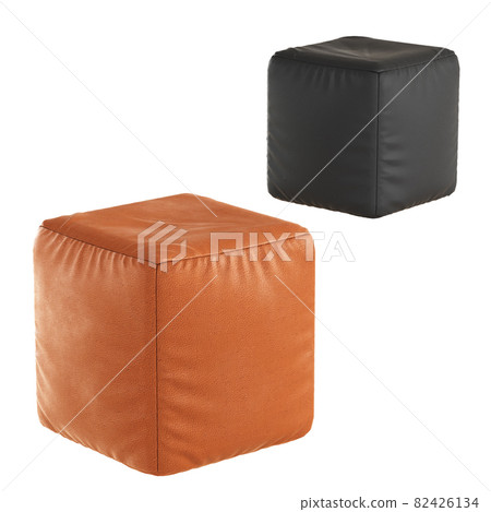Two leather brown and black poufs on a white background. 3d rendering 82426134