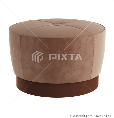 Round velvet brown cloth pouf on a white background. 3d rendering 82426135