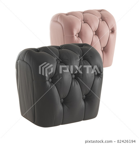 Two leather pouf capitone on a white background. 3d rendering Two leather pouf capitone on a white background. 3d rendering 82426194