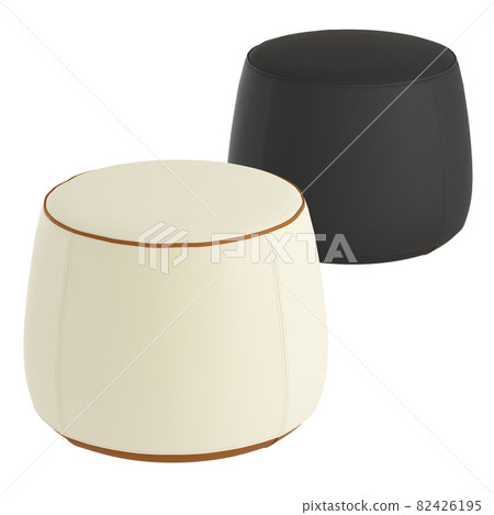 Two round leather pouf on a white background. 3d rendering Two round leather pouf on a white background. 3d rendering 82426195