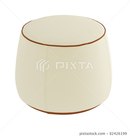 Round beige leather pouf on a white background. 3d rendering 82426199