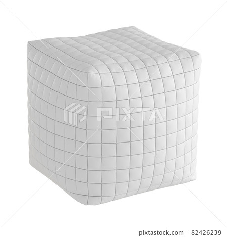 Box white leather pouf on a white background. 3d rendering 82426239