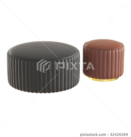 Two round black and brown leather pouf on a white background. 3d rendering Two round black and brown leather pouf on a white background. 3d rendering 82426269