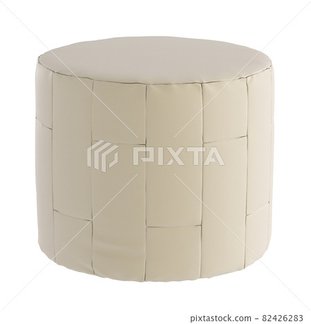 Round leather beige pouf on a white background. 3d rendering Round leather beige pouf on a white background. 3d rendering 82426283