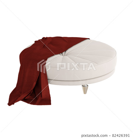 Round cloth pouf witch red plaid on a white background. 3d rendering Round cloth pouf witch red plaid on a white background. 3d rendering 82426391